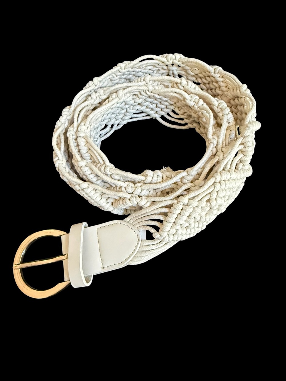 Woven Macramé 48” Belt Gold Buckle Ecru Cream Size Large